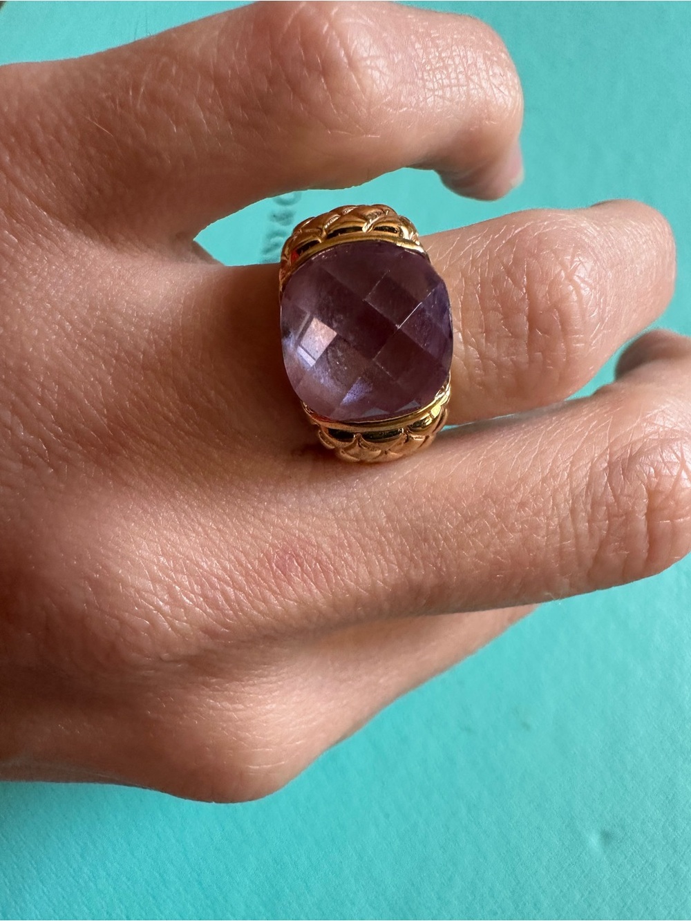 Vintage KJL Kenneth Jay Lane Gold Tone Simulated Amethyst Cocktail Ring Size 5